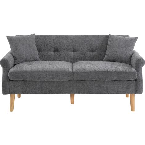 Canapé 2 Places 162×74×77 Cm En Chenille Gris, Assise 15 Cm, Pieds Massifs 20 Cm (1/5)