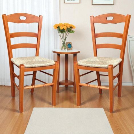 Sedia da cucina con seduta paglia LOIRE Ciliegio SET 2 PZ (1/5)