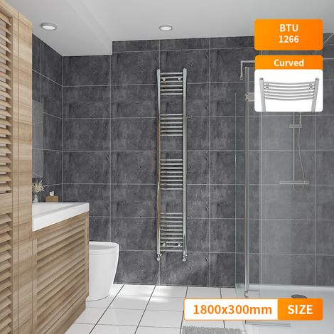 1800 x 300mm Curved Chrome Ladder Warmer Bathroom Heated Towel Rail Radiator (1/5)