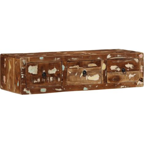 Mobile TV da parete salvaspazio con 3 cassetti 100 x 32 x 25 cm stile vintage legno marrone di recupero 020058069