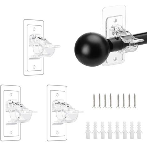 4 Pièces - Support Tringle Rideau - Fixation Murale - Installation Adhésive Ou À Vis - Pour Cuisine Salle De Bain - Transparent - Diamètre 3cm