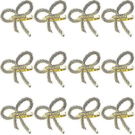 Lot de 12 ronds de serviette dorés simples en forme de papillon et de nœud papillon, pour hôtels et restaurants. (1/5)
