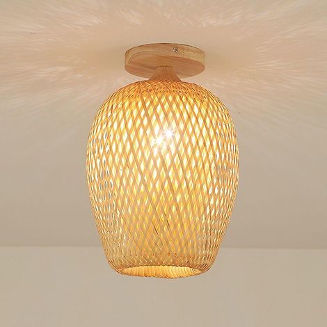 Plafonnier en bambou, lustre bohème, petite lampe décorative tissée à la main, 20 cm (ampoule non incluse) (1/5)
