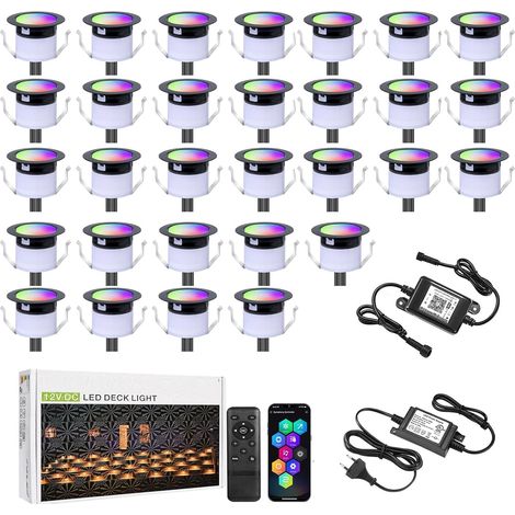 WiFi Spots LED Encastrable au sol Extérieur Interieur Ø31MM 12V RGBW+IC Couleur Dynamique Étanche IP67 Spot Encastrable Led avec Télécommande,LED Lumières éclairage pour Terrasse et patio