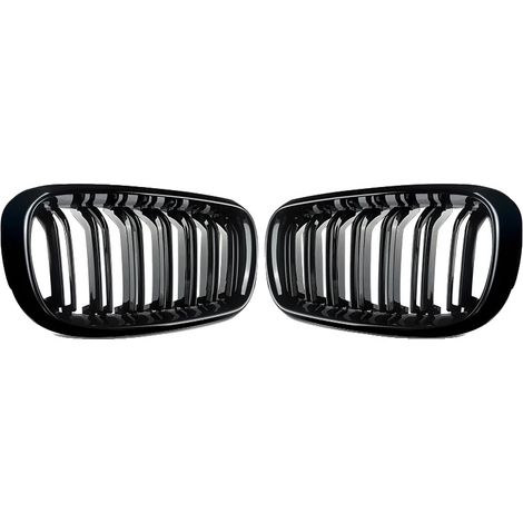 Grille avant de rein, design à double lamelle, construction en ABS durable, Noir Brillant (1/2)