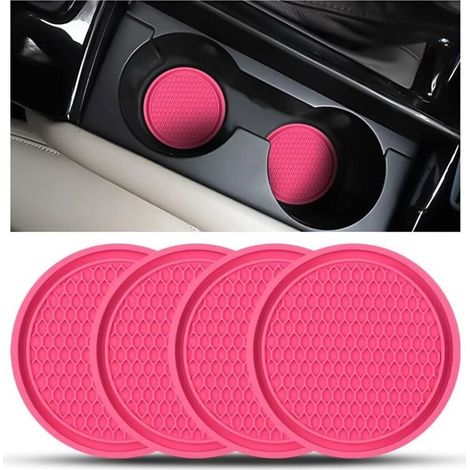 4 Parti in Occhiali da Auto Universale Anti-Slip in Silicone, Porta Tazza, PVC, PVC Spessore Coaster Auto, Universale Tappetino per Tazze, Automobili, Sottobicchiere della Tazza Auto(Rosa-Rosso) (1/5)