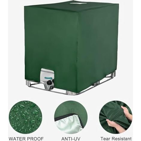 Bache pour Cuve IBC 1000L, Bache de Réservoir d'eau Couvercle, Anti-UV Anti-Poussière Bache de Housse Protection, Bouchon Cuve a Eau Bâche (116 x 100 x 120 cm, Vert) (1/3)