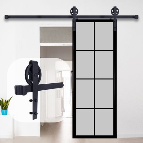 4.92FT/150cm Binario per Porta Scorrevole Kit, Porta Scorrevole Kit Accessori con Guida a Pavimento Regolabile Scorrevole per Porta Singola Scorrevole