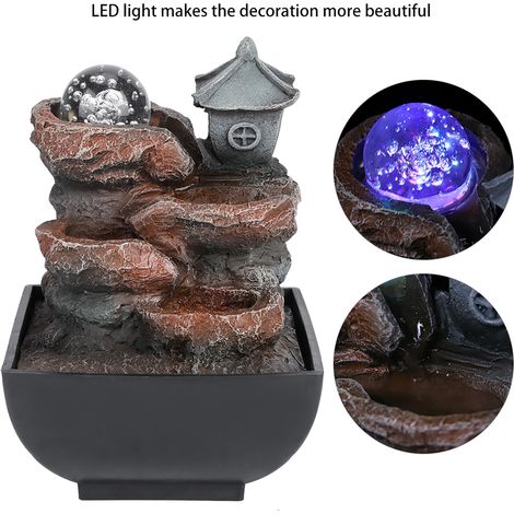 Fontaine de table décorative avec éclairage et boule, idéale pour la maison ou la cour. Prise européenne 220 V. (1/5)