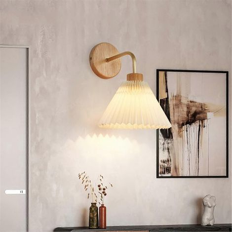 Moderne LED-Wandleuchte aus Holz mit nach unten gerichtetem Lampenschirm für Schlafzimmer, Flur oder Nachttisch – Weiß.
