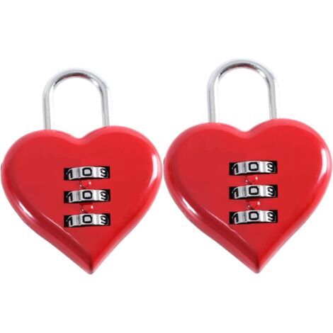 Candado en forma de corazón con código digital rojo Klein candado de combinación de 3 dígitos für maletas Schranks taquillas mochilas Pack von 2 (1/5)