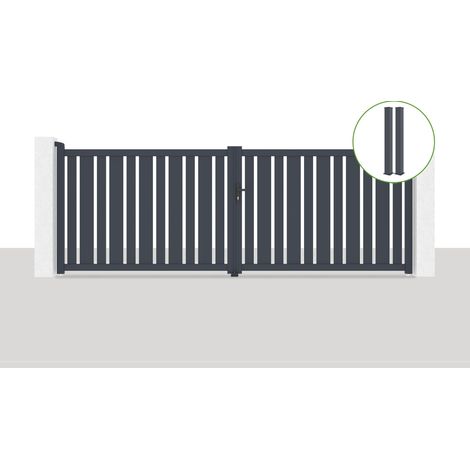 Pack portail battant 400x140cm VEYMONT + 2 poteaux EIFEL H.166cm Gris (1/5)