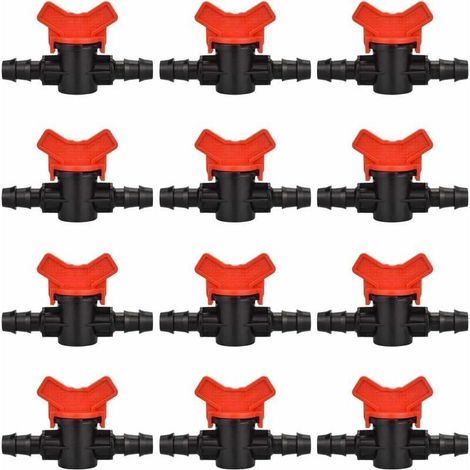 12 PCS Robinet de Jardin pour Tuyau, Tuyau Vanne d'irrigation 16 16mm Robinet d'arrêt raccord en Plastique pour Le contrôle extérieur de la vanne d'eau de Jardin (Noir + Rouge) (1/4)