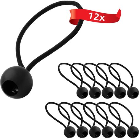 12 elastische Bungee-Seile mit Kunststoffkugel, Zelt-Bungee-Seile für Planen, Gartenpavillons, Zelte, hochfest, schwarz (1/4)