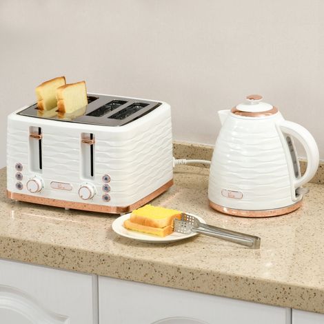 Ensemble grille-pain et bouilloire 2 en 1, 7 niveaux de brunissage, fonction décongélation et réchauffage, blanc crème (1/5)