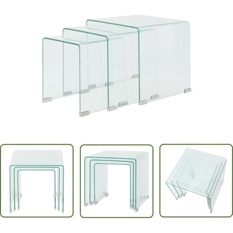 The Living Store Ensemble de tables gigognes 3 Pièces Verre trempé Transparent - Table Basse - Ensemble De Tables - Tables Gigognes - Meubles Contemporains - Décoration Intérieure (1/5)