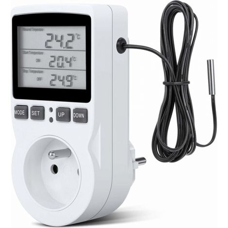Controlador de temperatura digital, controlador de temperatura LCD con enchufe de termostato de refrigeración de calefacción, 200v-250v para controlador de temperatura cerrado (1/5)