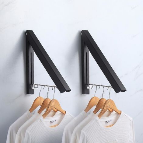 2er-Pack – Schwarze, ausziehbare Kleiderstange – Wandmontierter Kleiderständer (1/5)