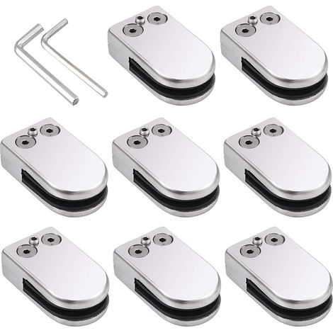 Pinces à Verre Taille S (6–7 mm) en Acier Inoxydable 201 – Dos Plat, Finition Brossée, Fixation Antirouille avec Vis de Serrage pour Balustrade, Garde-Corps, Escalier et Main Courante (1/5)