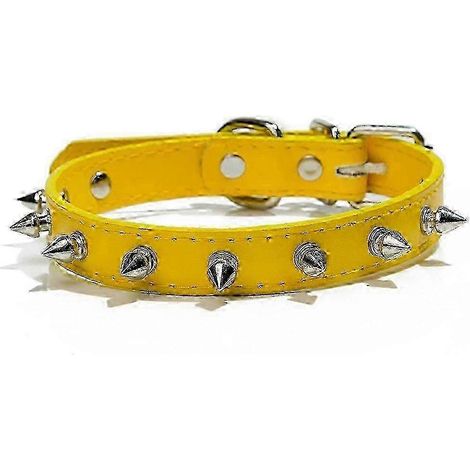 Colliers pour petits chiens en cuir uni, résistants aux morsures et réglables, jaunes, taille L (1/5)