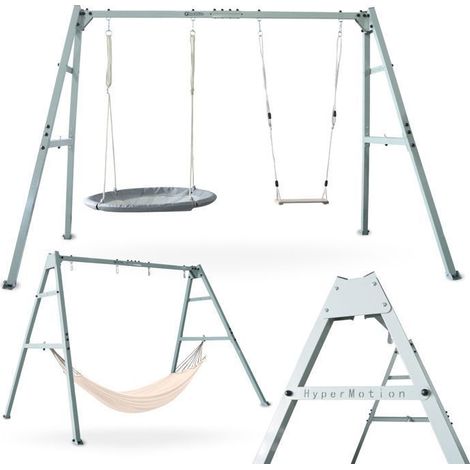 Área de juegos 3 en 1 - HYPERMOTION - 295x191x192 cm - Nido de pájaro, hamaca y columpio - Cap. 180 kg - Acero termolacado (1/5)