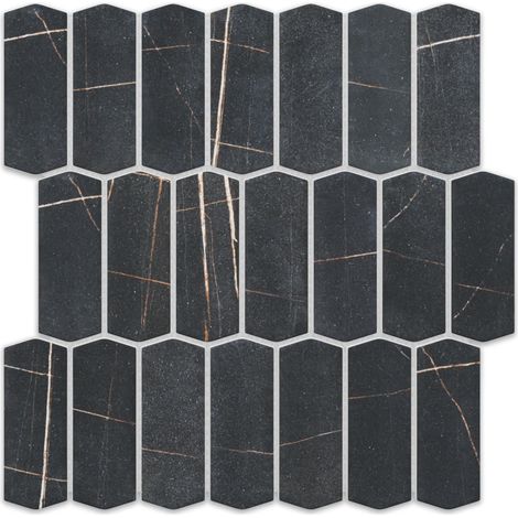 Ilcom mosaico in ceramica su rete per bagno e cucina 29.7cm x 28.8cm - Caotic black (1/5)