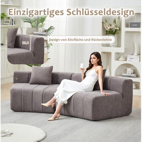 Canapé modulable 2 places en chenille gris, gain de place pour salon, FloraGrace (1/5)