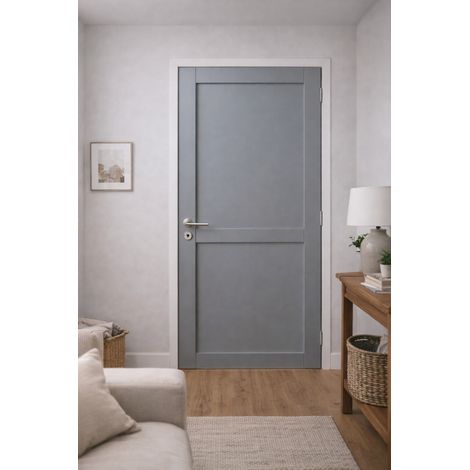 Bloc Puerta Athena Gris Claro 2 Paneles H204 x L73 cm Canto Tabla P. izquierda, manilla Pomerol GD MENUISERIES
