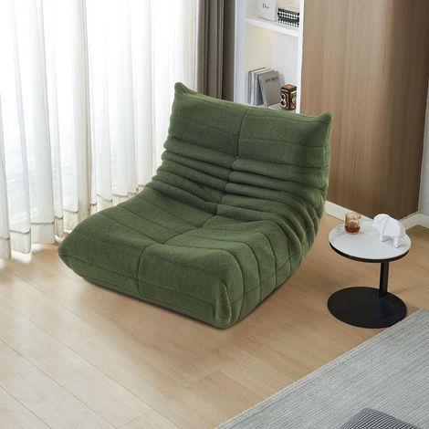 Relaxsessel, Pouf-Sessel aus Lammwolle, Wohnzimmer Relaxsessel , Esszimmer, Gästezimmer, Lazy Sessel, Grün (1/5)