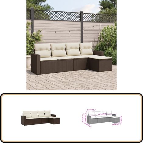 5-tlg. Garten-Sofagarnitur mit Kissen Braun Poly Rattan - Gartensofas - Outdoor Möbel - Gartenmöbel Set - Lounge Sofa - Rattan Gartenmöbel