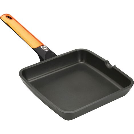 BRA Efficient Orange Grill asador liso, 22 cm, aluminio fundido con antiadherente Platinum Plus, apto para inducción