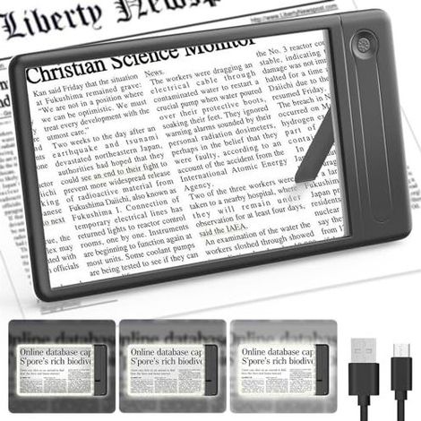 Beleuchtete Leselupe, 5-fache Vergrößerung, große LED-Anzeige für ganze Buchseiten, Buchlupe mit hellem Licht und leichtem Griff, Geschenk für Menschen mit Sehschwäche, ältere Eltern und andere Intere (1/5)