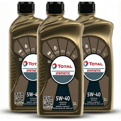 Kit 3 Litri Olio Motore Total Synthetic 5W-40 Lubrificante Auto Sintetico Benzina Diesel GPL Metano Universale Alte Prestazioni  Multigrado Alta Protezione