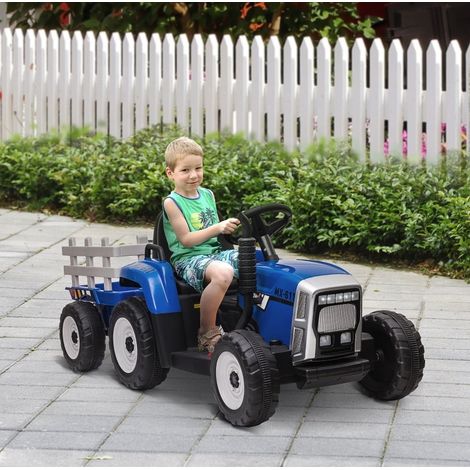 Tracteur électrique enfant 136,5x50x52,5 cm en plastique bleu, avec remorque FloraGrace (1/5)