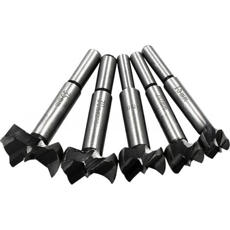 Juego de brocas para carpintería de 5 piezas: broca plana, escariador, herramienta para cortar madera, herramienta para bisagras (bolsa de plástico de 5 piezas [332 g]) (1/5)