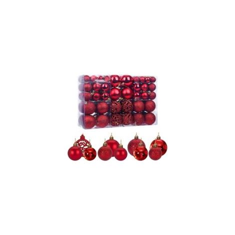 Set mit 100 roten Christbaumkugeln, funkelnd, undurchsichtig, glänzend, Ø 3, 4 und 6 cm (1, Rot) - Crezuo