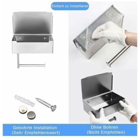 Trimec – Porte-papier toilette en acier inoxydable SUS304 – Support mural sans perçage – Compartiment brise-vue pour lingettes – Finition brossée