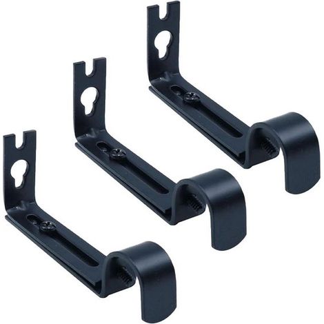 Juego de 3 soportes ajustables para barra de cortina en níquel satinado (negro). (1/2)