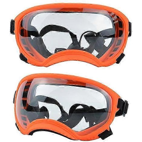 Hundebrille mit UV-Schutz, hoher Stoßfestigkeit, verstellbarem Gummizug, atmungsaktiv, für Welpen und große Hunderassen (Orange Transparent, Größe M) (1/5)