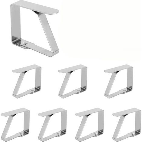 Pince-nappes - Lot de 8 - Pinces à nappe - Acier inoxydable - Pinces de nappe - Anti-vent - Articles de jardin - Maintien de la nappe - Supports de nappe - Pinces à nappe - 8 x 7 cm - Argent (1/5)