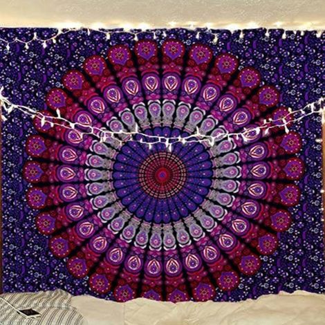 1 Tapisserie Mandala Hippie, Tissu Polyester Imprimé Floral Doré, Décoration Murale Intérieure et Extérieure (1/5)