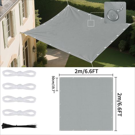 Voile d'ombrage imperméable (gris clair 2x2m) avec œillets, idéale pour les jardins et terrasses extérieures. (1/5)