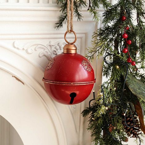 Cloche De Noël - En Fer - Double Cloche - Décoration Arbre De Noël Et Intérieur - Rouge - 22,5 X 16 X 16 Cm - 1 Pièce (1/5)