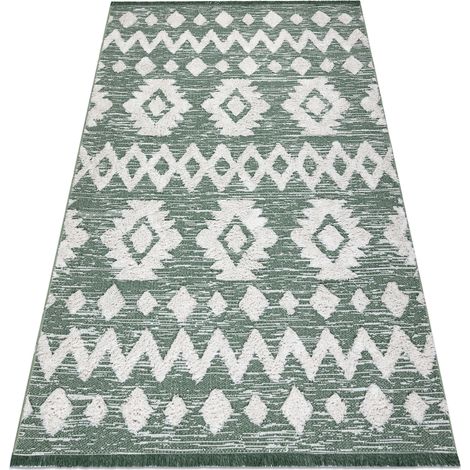 Carpet ECO SISAL Boho MOROC Etno Zigzag 22319 fringe - two levels of fleece green / cream, recycled carpet green 117x170 cm (1/5)