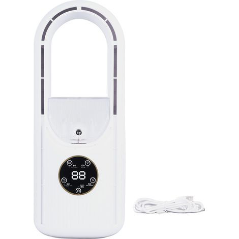 Bladeless fan with water spray, 6 speeds, 100ml tank, USB, white (1/5)