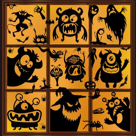 Decorazione per finestre di Halloween con clip - Adesivo mostro carino - Set di 8 adesivi con clip a forma di mostro nero 30 x 22 (1/4)