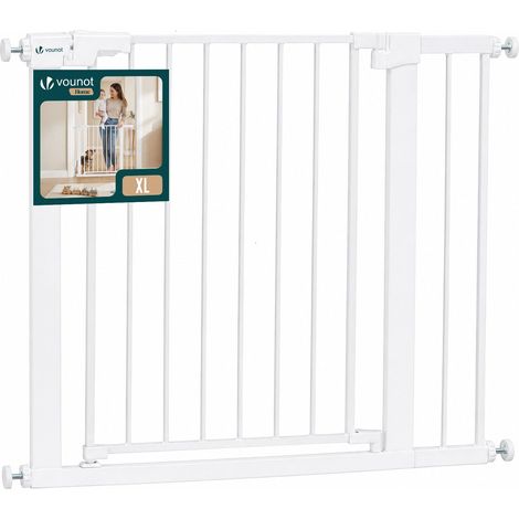 VOUNOT® Barrera de Seguridad Extensible 89-96cm Puerta Seguridad Escalera Pasillo para Perros Mascotas Valla Metálica a Presión sin Taladro Blanco (1/5)