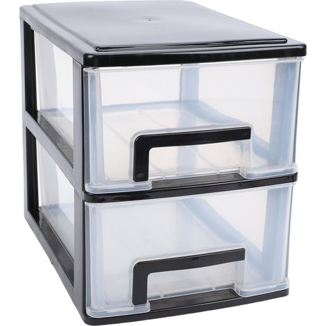 Schreibtisch-Organizer mit 2 Schubladen, stapelbare, transparente Aufbewahrungsbox aus Kunststoff für Schreibtischutensilien, geeignet für Zuhause, Studentenwohnheim, Büro, schwarzer Rahmen, mittlere  (1/5)