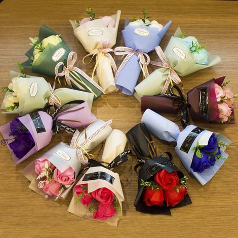 Bouquet De Roses Artificielles - 3 Têtes - Hauteur 25 Cm - Fleur En Savon - Décoration Intérieure Bureau Chambre Hôtel - 1 Pièce (1/5)