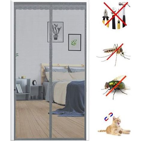 Zanzariera magnetica per porte TAISHENGDA 180x220 cm, in fibra di vetro, con meccanismo di chiusura automatica, tessuto a maglia ultra fine, non richiede foratura (grigia) (1/5)